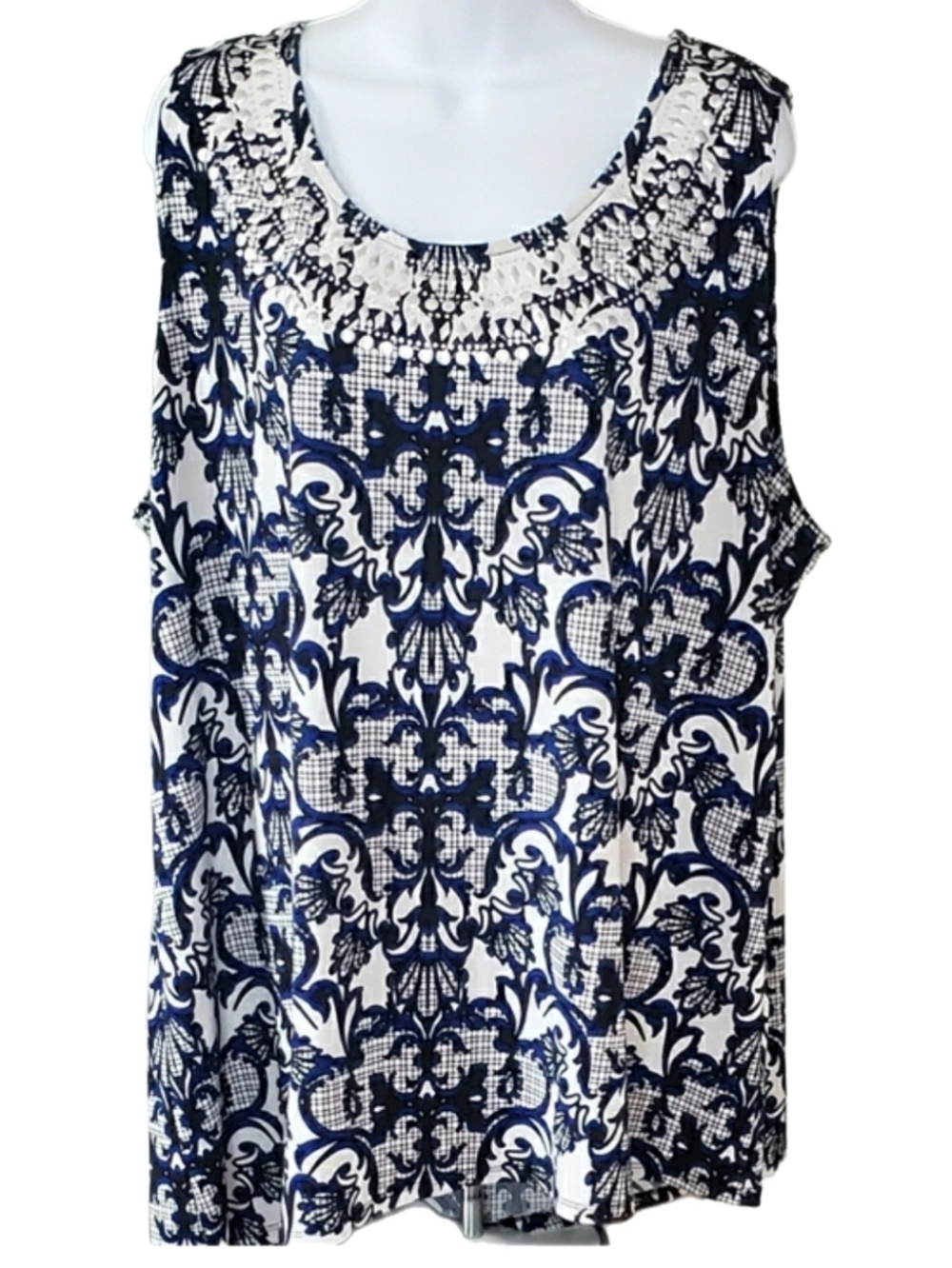 Alfani Navy & White Ornate Sleeveless Tank Top, 3X